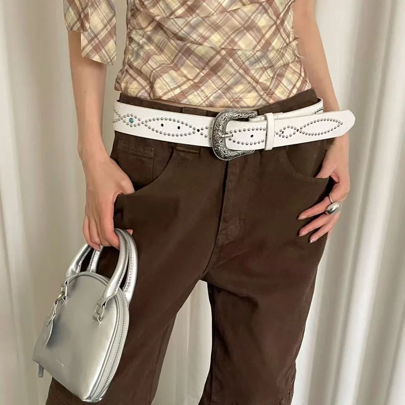 Trendy New Vintage Inlaid Gemstone Belt for Women Punk style personalityy2kHot Girl's Versatile Decorative Belt