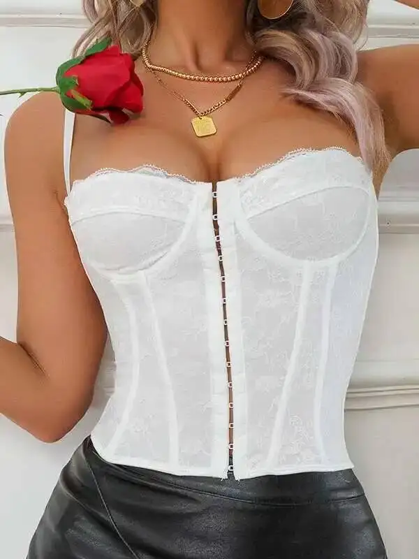 مثير الدانتيل شبكة بلون زهرة التطريز Vset الجوف خارج عارية الذراعين العميق الخامس الحمالات سترة دون أكمام الساحرة أنيقة V0KP #6