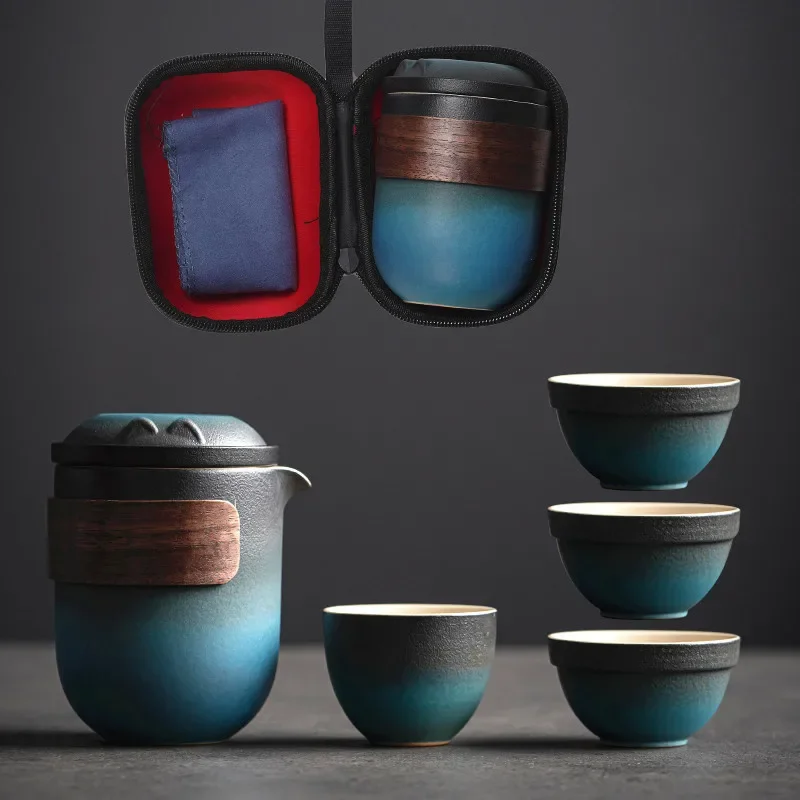 Travel Tea Set Portable Colorful Luxury Tea Maker Chinese Gift Set Quick Cup One Pot Four Cups Kung Fu Camping Outdoor Teapot