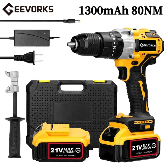 21V 80NM Cordless Impact Drill Brushless Impact Drill 1.3Ah Batteries Compatible For Dewalt 21V Battery Screwdriver Power Tools AliExpress