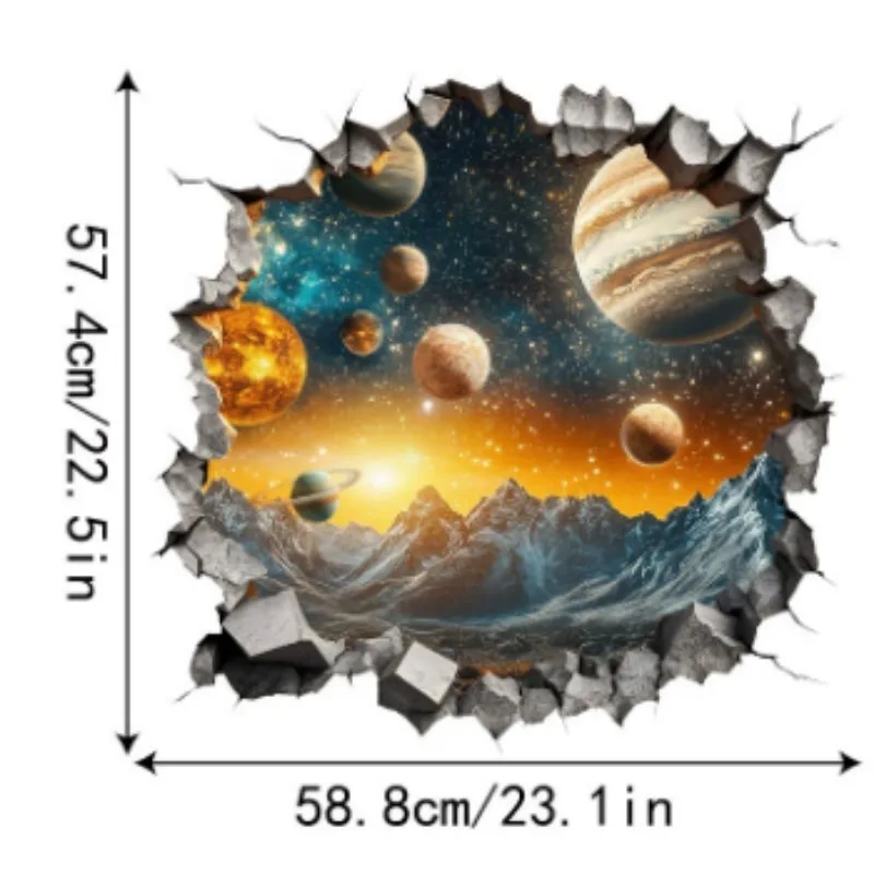 Breaking Hole 3D Effect Solar System Wall Sticker Self Adhesive Planets Decal for Living Room Cabinet Posters Wall Stickers