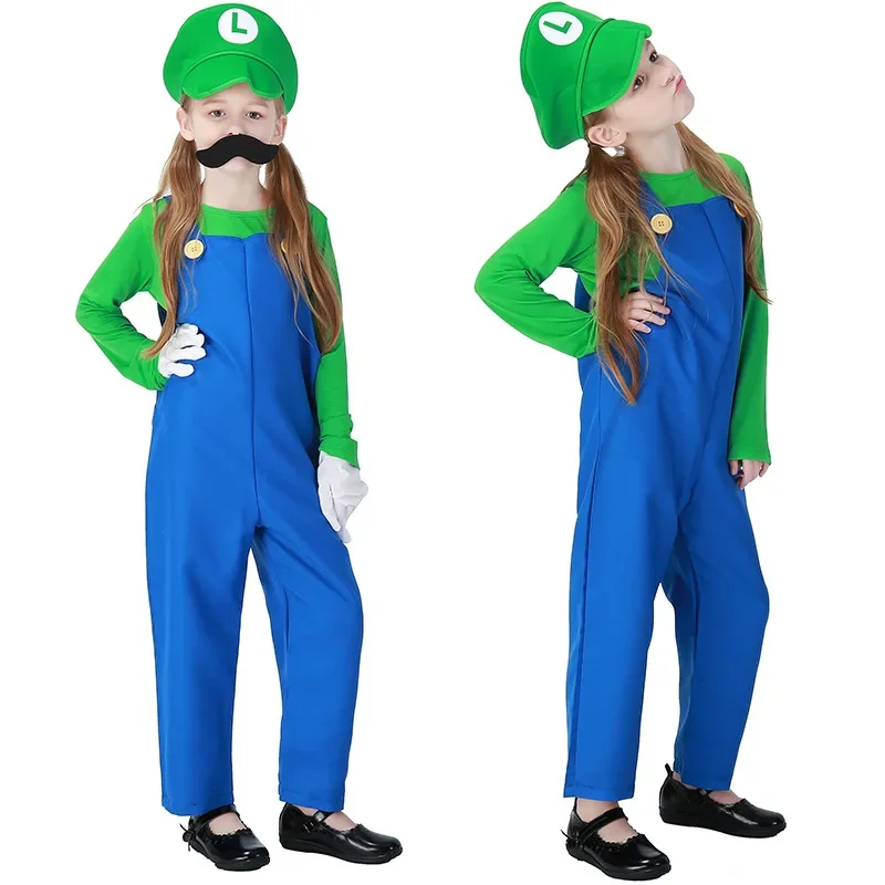 Anime Super Brothers cospaly costume Hats Luigi Plumber Cosplay  Women Girls Halloween Party Fancy Dress Parent-child Adult Kids