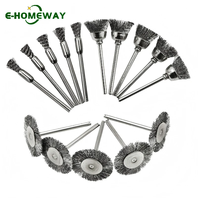 15Pcs/set Mini Wire End Brush Stainless Steel/Brass for Dremel 3mm 1/8