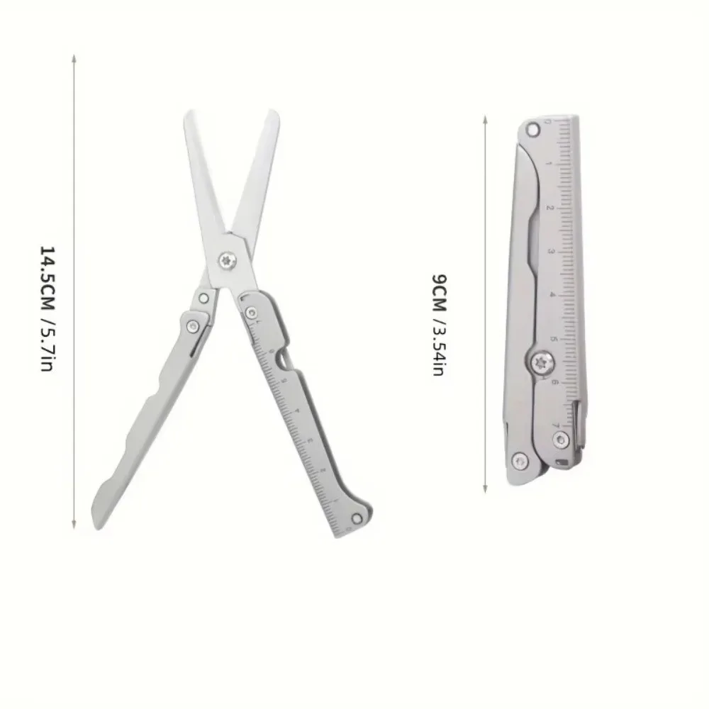 Multifunctional Folding Scissors Portable Graduated Mini Scissors Lightweight Durable Stainless Steel Scissors