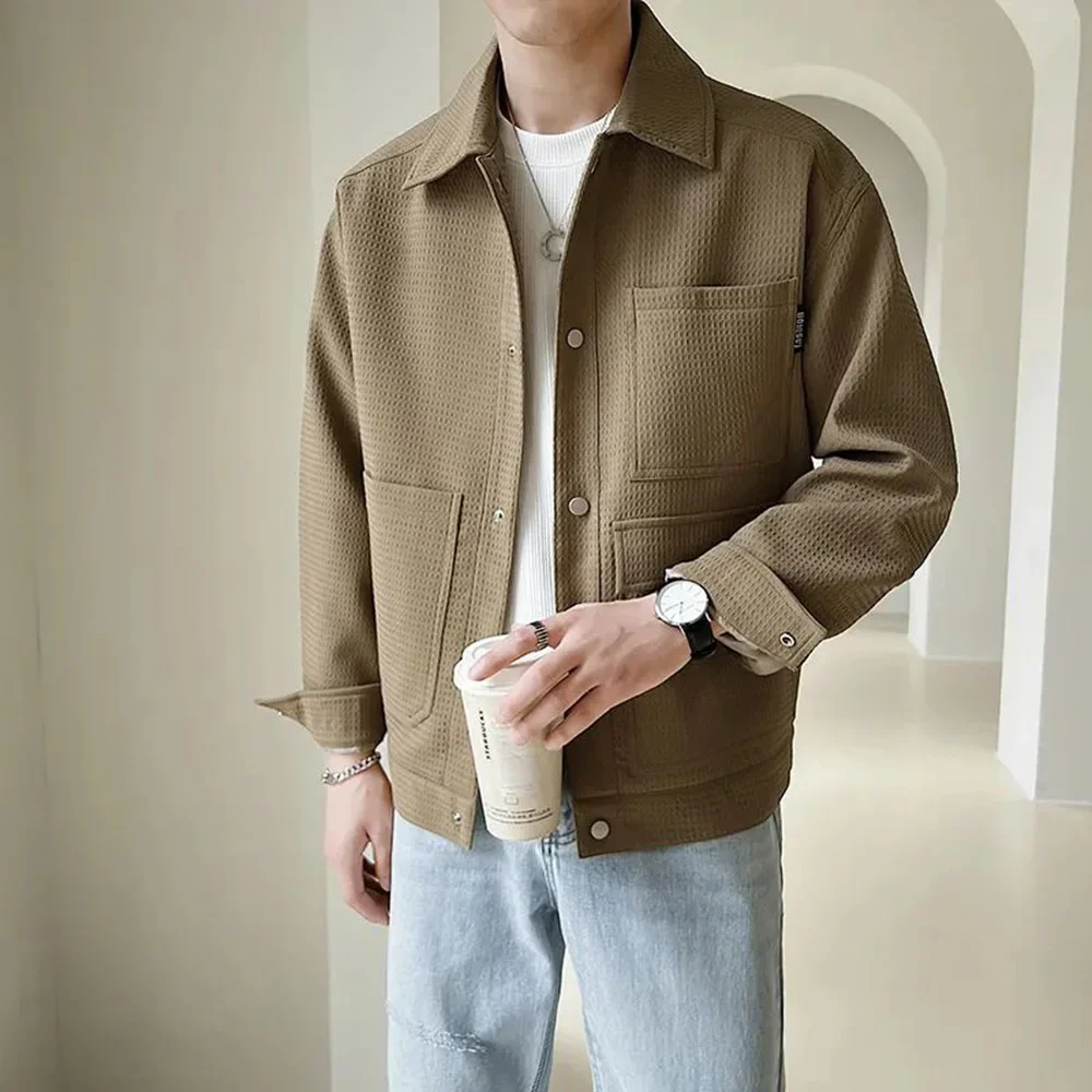 Mens Workwear Jacket Multiple Pockets Casual Jacket Autumn Streetwear Personality Retro Versatile Elegant Tops Men'S Clothing