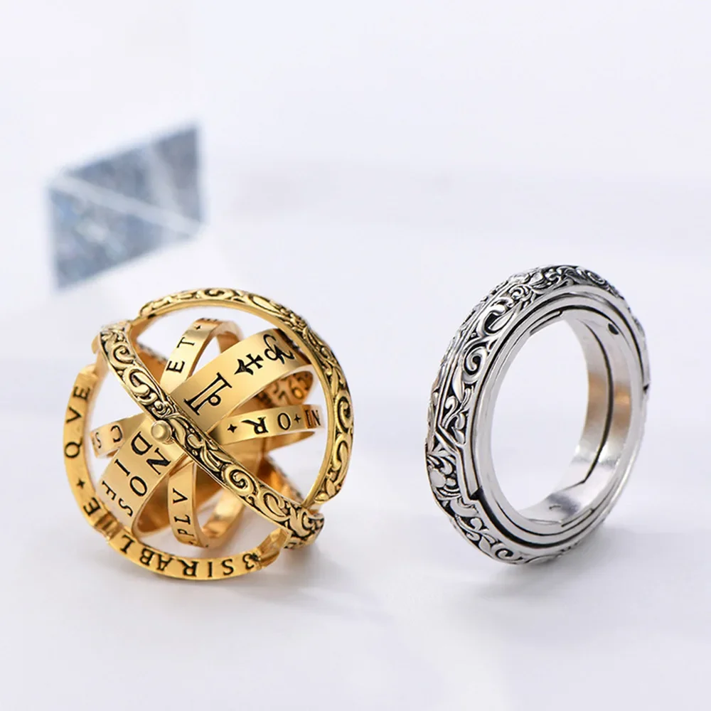 New Vintage Astronomical Ball Rings for Women Men Creative Complex Rotating Cosmic Finger Ring Jewelry Punk Gothic Accessories