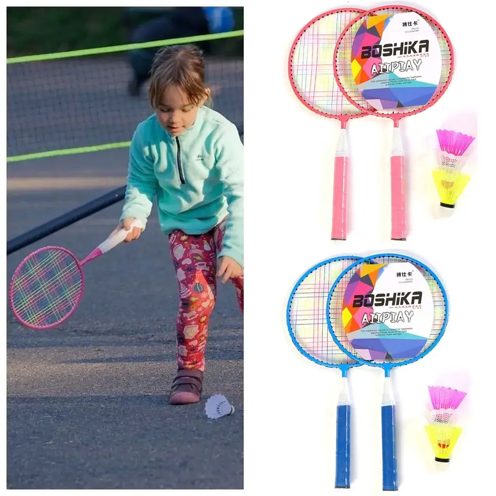 Children Lightweight Badminton Rackets Family Game Toy Iron Alloy Double Racquet Set with Carrying Bag Sports Equipment