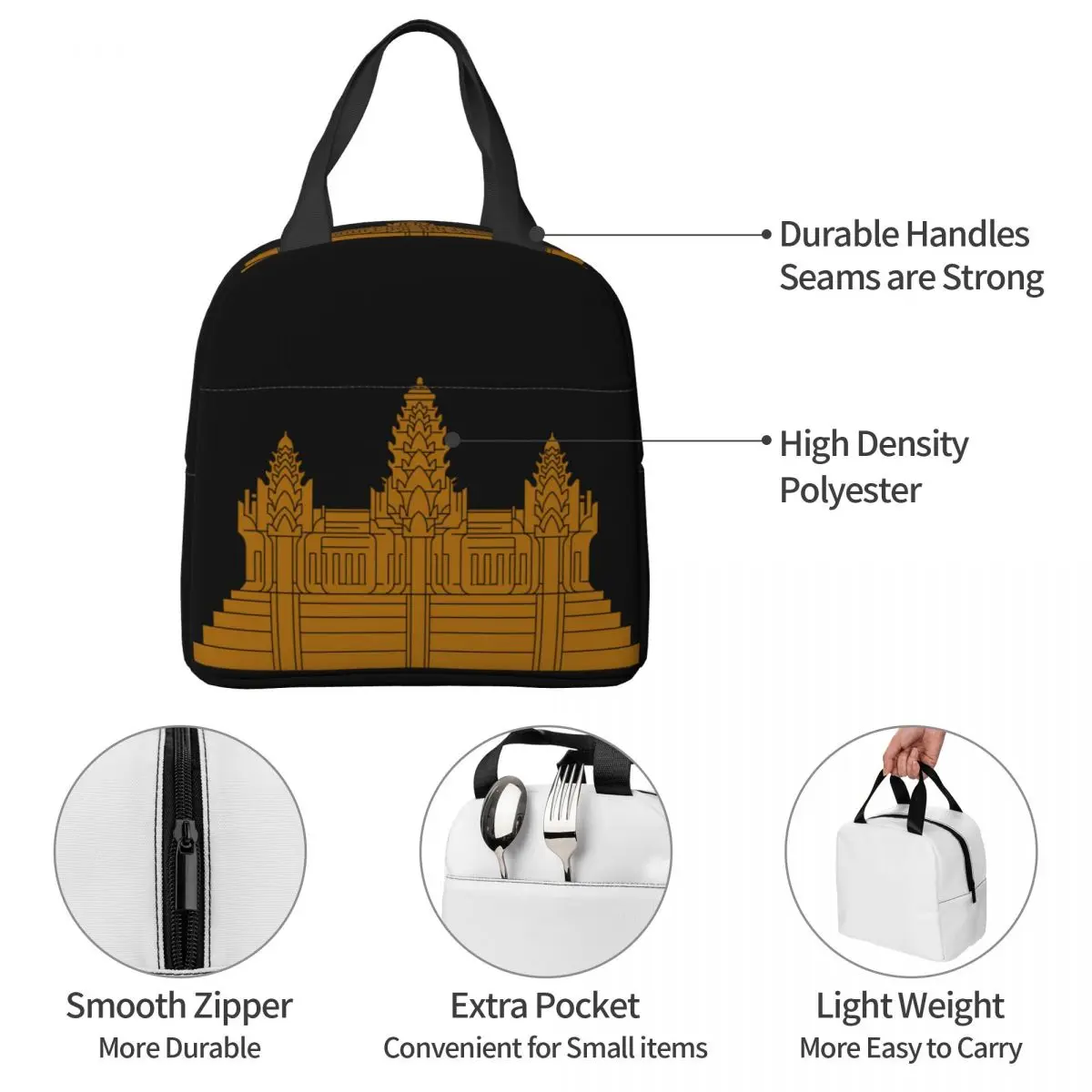 Fiambrera con estampado de Angkor Wat Khmer, bolsa de almuerzo con bandera camboyana, enfriador portátil Unisex, caja de almuerzo aislada, caja Bento de comida