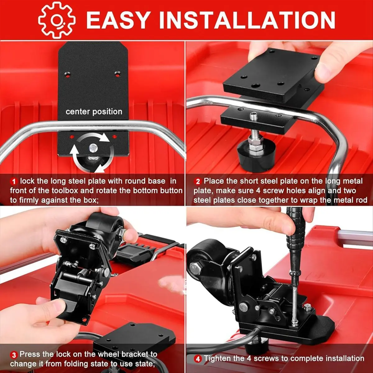 Reliable- Front Wheels for Rolling Tool Box,Thickened Steel Construction Front Wheels Foldable Caster Wheel Kit