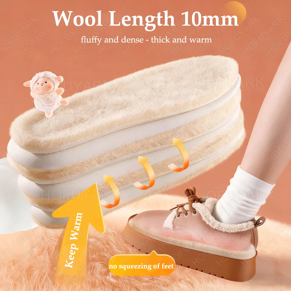 Thermal Wool Insoles for Shoes Men Women with Arch Support Latex Shock Absorbing Shoe Pad Thick Cashmere Warm Insoles for Boots