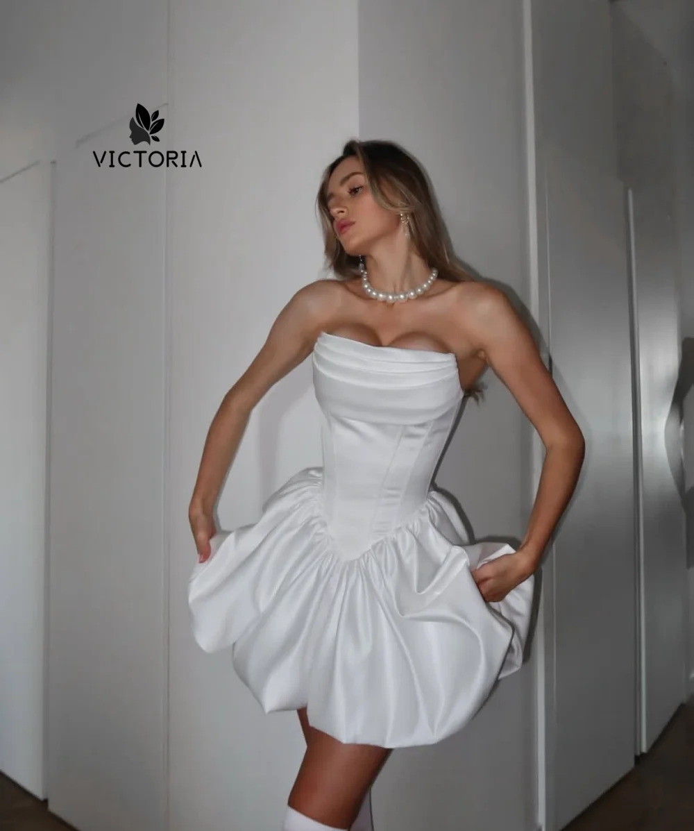 

Strapless White Ball Gown Wedding Prom Dresses Cute Mini Homecoming Dress Birthday Party Dress Vestido De Festa Customized