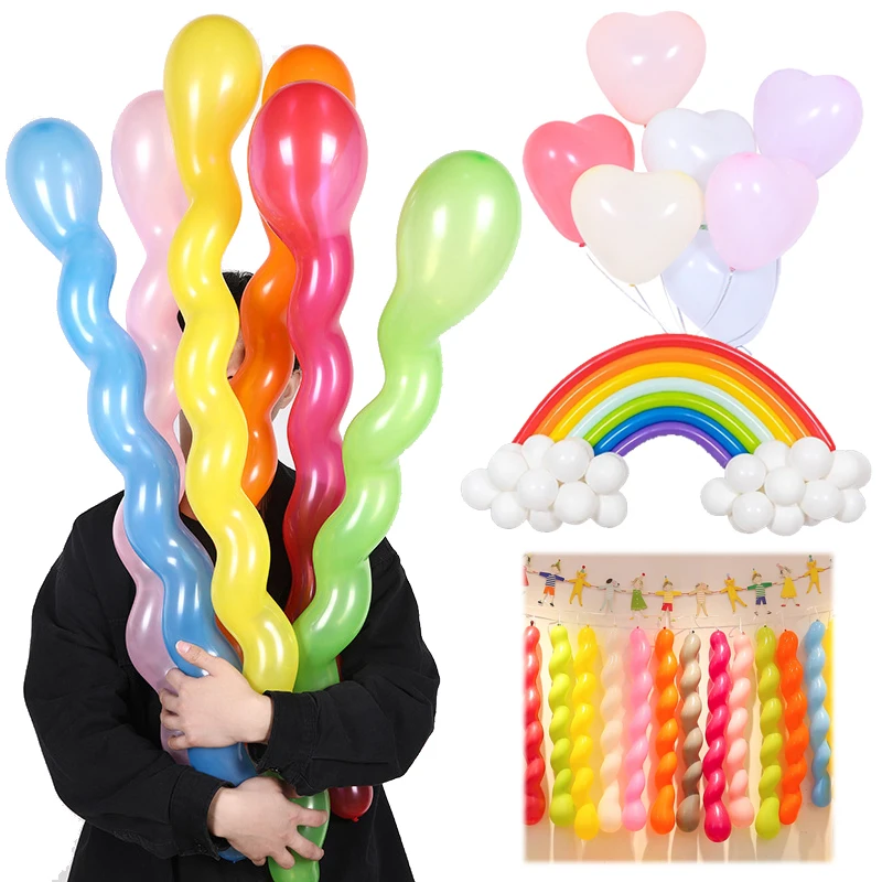 50pcs Balloon Latex Long Spiral Heart Team Activity Venue Decoration DIY Arrange Cheerleading Support Props Souvenirs TMZ