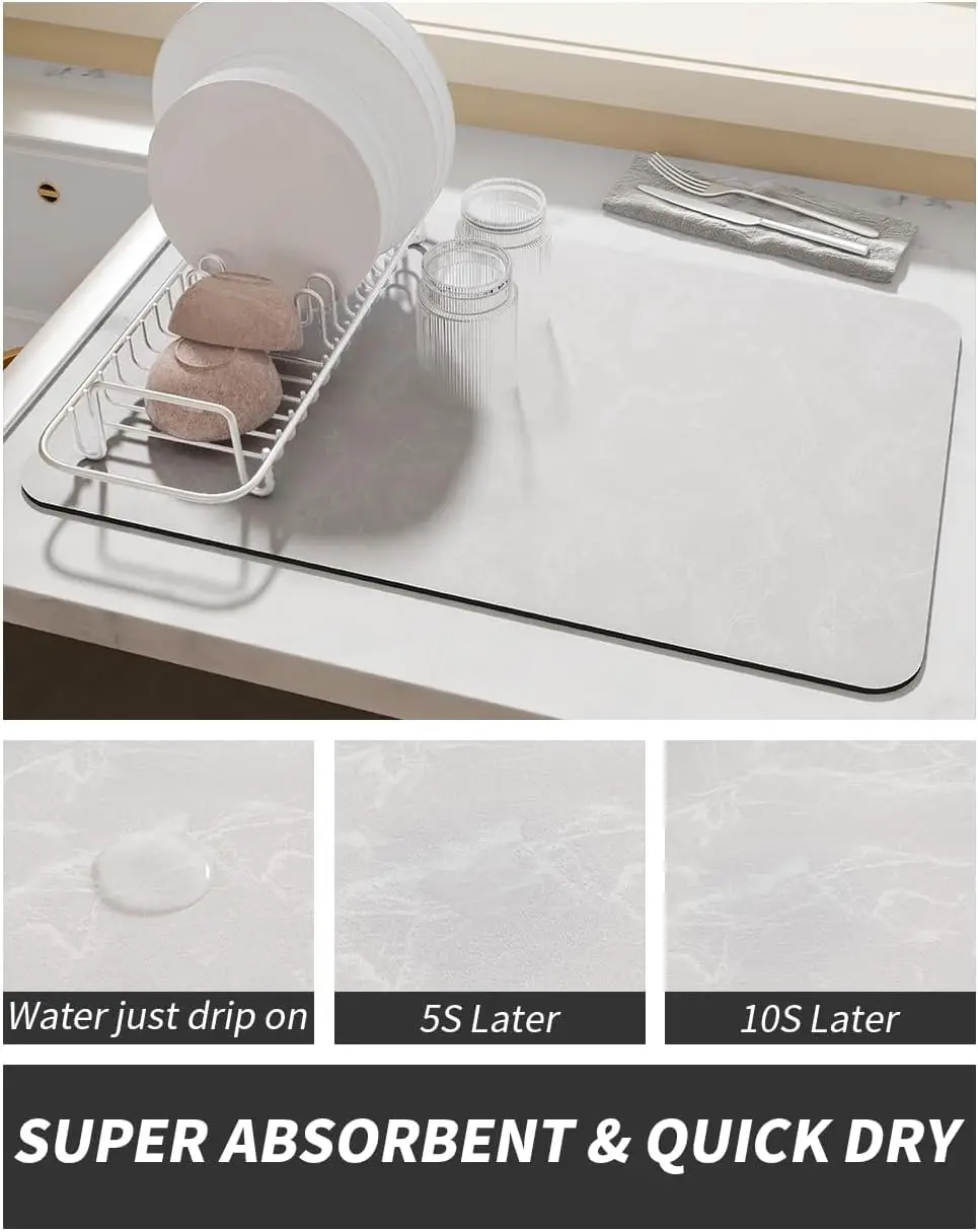 Coffee Machine Mat Rubber Backing Water-Absorbent Dish Drying Pad Kitchen Worktop Drainage Mat Home Decor