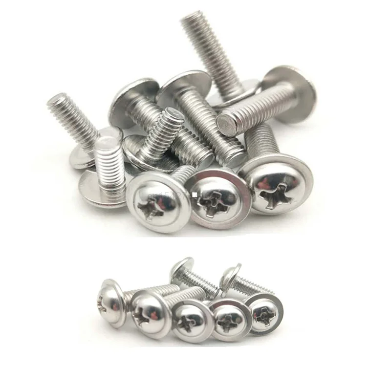 

10/50pc M2 M2.5 M3 M4 304 A2 Stainless Steel PWM DIN967 Cross Phillips Pan Round Truss Head With Washer Padded Collar Screw Bolt