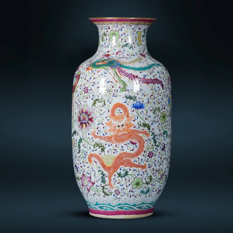 

Jingdezhen Ceramic Floor Vase Pastel Antique Porcelain Vase Dragon Phoenix Large Gourd Retro Home Decoration