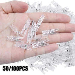 50/100PCS Mini Photo Clips Transparent Spring Plastic Hanging Clip Towel Photo Clip Clothespin DIY Photo Wall Home Decoration