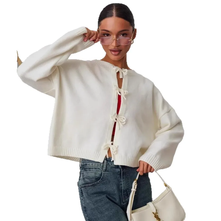 

Cardigan tie solid color autumn/winter casual loose knit sweater for women