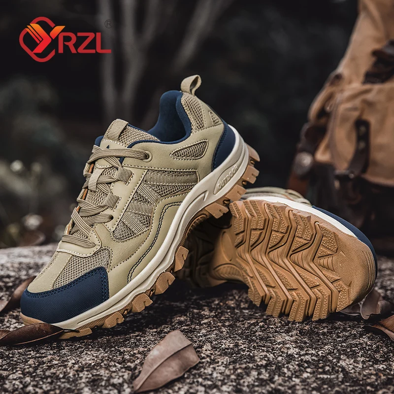 YRZL Men Trail Running Shoes Outdoor Hiking Shoes Anti Slip Comfortable Walking Shoes Lightweight Trekking Boots for Men Travel