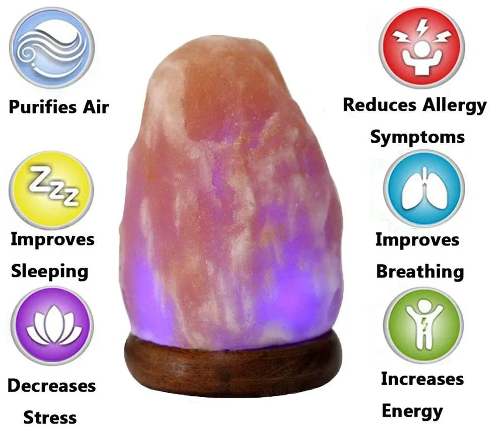 Himalayan Salt Lamp 7 Colors USB Wooden Base Salt Light for Health Salt Night Light Table Lamp for Indoor Bedside Lighting