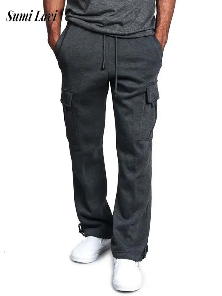 Stylish Mens Loose Straight Cargo Pants Spring Summer Fashion Solid Color Bottoms Men Outdoor Casual Multi Pocket Trousers