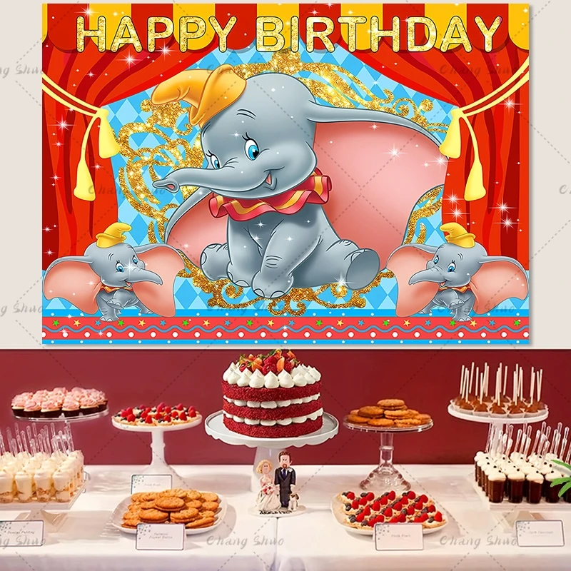 Dumbo Kids Happy Birthday Backdrop Blue Dumbo Newborn Photo Photography Background Party Decorations Baby Shower Banner Booth