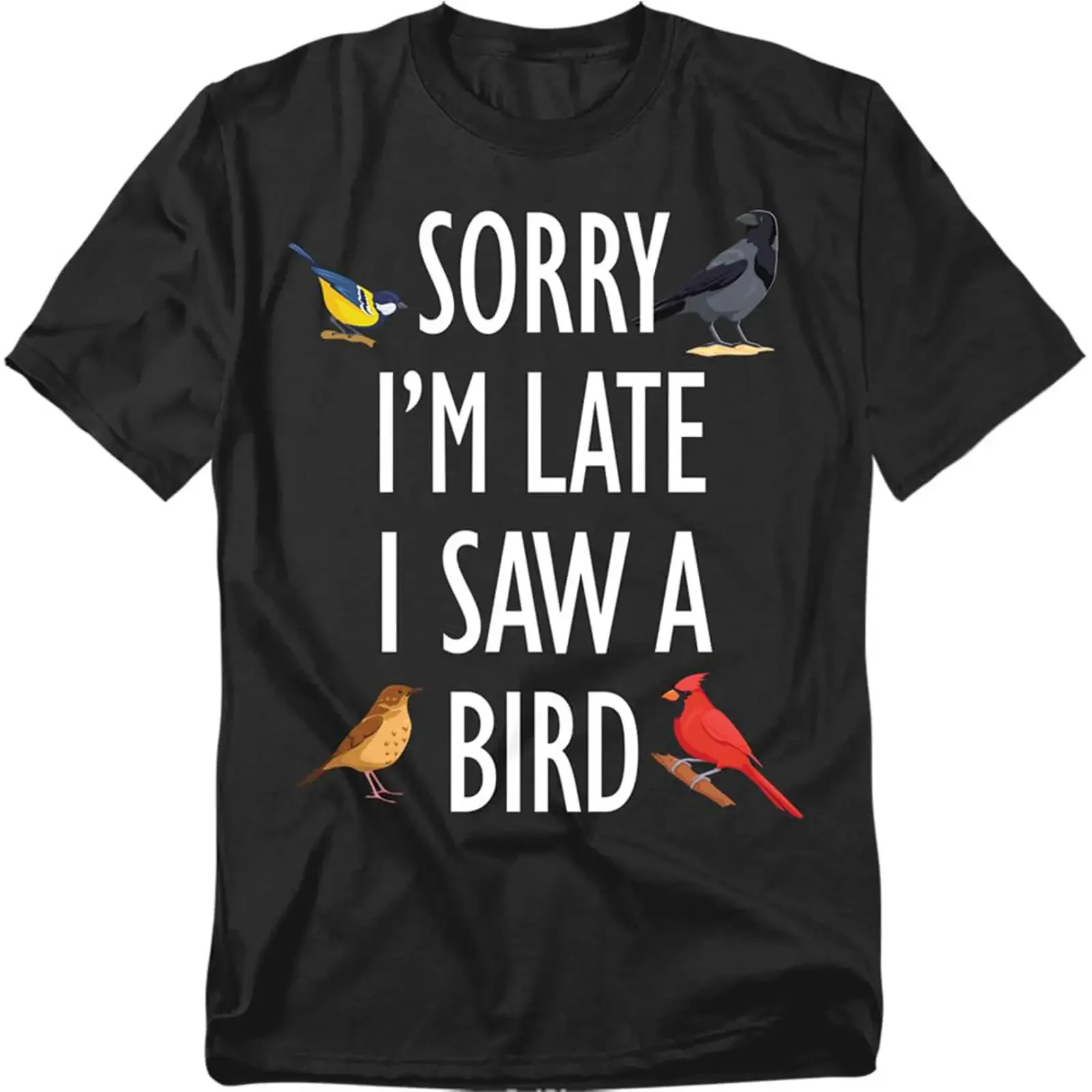 Popfunk Late I Saw a Bird T Shirt Funny Distraction Humor for Men or Women Adult vintage Washed Unisex graphic Breathable
