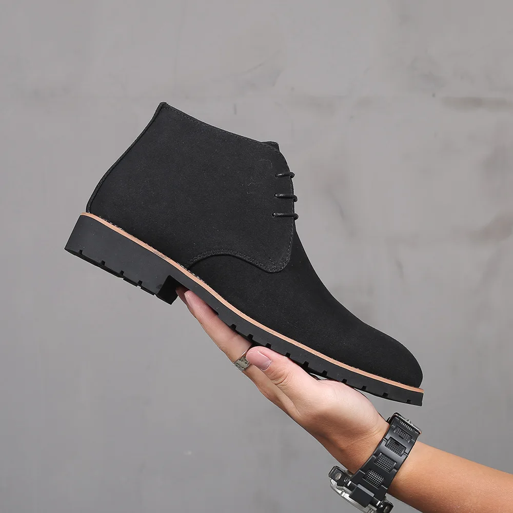 New Men's Pointed Toe Ankle Boots Suede Leather Chelsea Boots Low Heel High Top Plus Size Casual Shoes Spring Autumn Shoes image 4