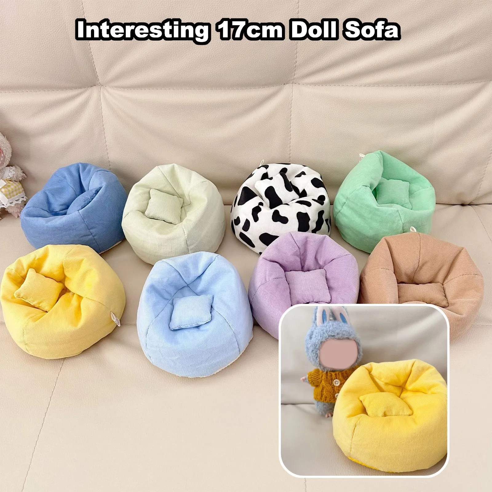 

17cm Labubu Doll Plush Sofa Sleeping Bed Cozy Seat For V1/V2 Generation Plushies Sofa+Pillow (No Doll)