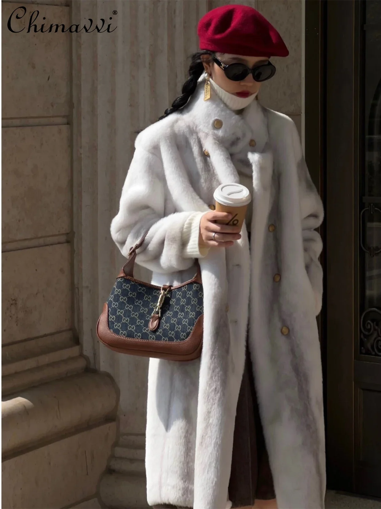 

Fashion Imitation Mink Fur High-end Loose Stand-up Collar Double-faced Fur Coat Women Winter Long Warm Rex Rabbit Plush Coat