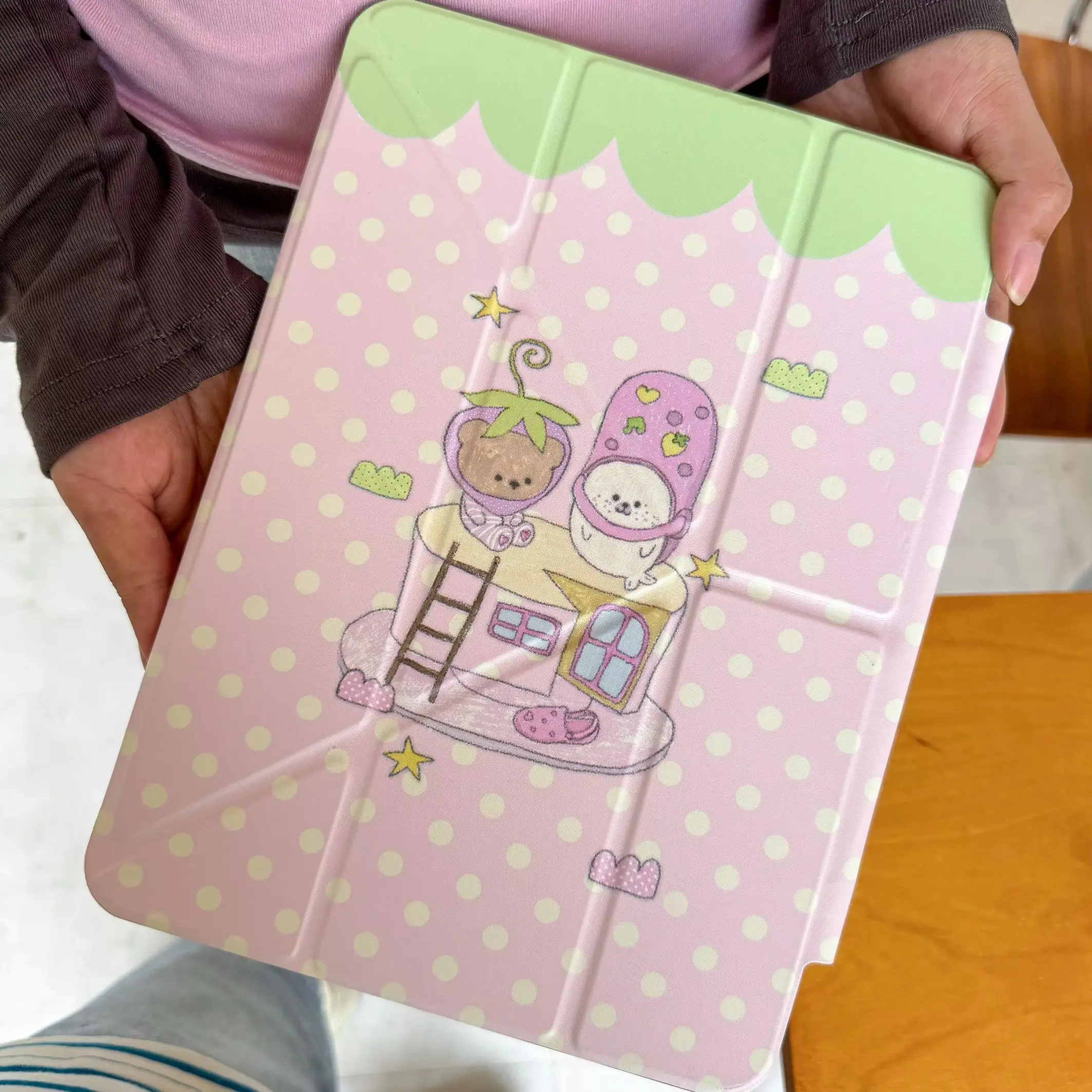 Ins Pink Strawberry Polka dot Y2K Tablet Case For iPad Pro 13in 11th M5M4 12.9in A16 7/8/9/10th Air4/5/6/7 11in M2 M3 Mini Cover
