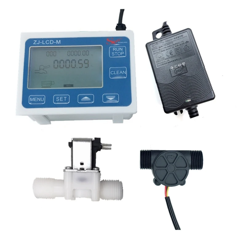 Flow Meter Dosing Controller ZJ-LCD-M Display with 4-point Threaded Water Flow Sensor and Solenoid Valve