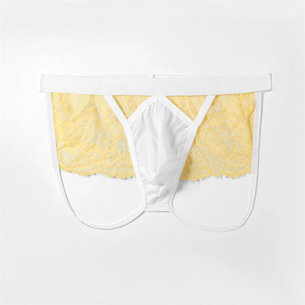 Sexy Men Underwear U-bag Exquisite Lingerie Jacquard Hollow Breathable Thong Gay Sissy Pouch Panties Lace Perspective Briefs