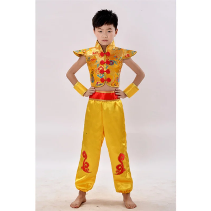 Dragon Yangko trajes de dança folclórica para crianças, hanfu moderno para meninas, leão nacional Wushu, kung fu, traje de dança tradicional chinesa para meninos