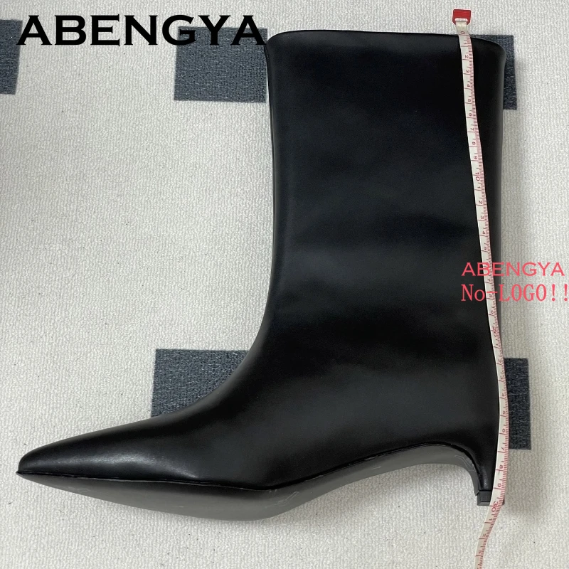 2025 Autumn Winter Kitten Heels Knee-High Boots Women Pointed Toe Real Leather Mid-calf Boots Fashion Knight Long Botas Mujer view 5