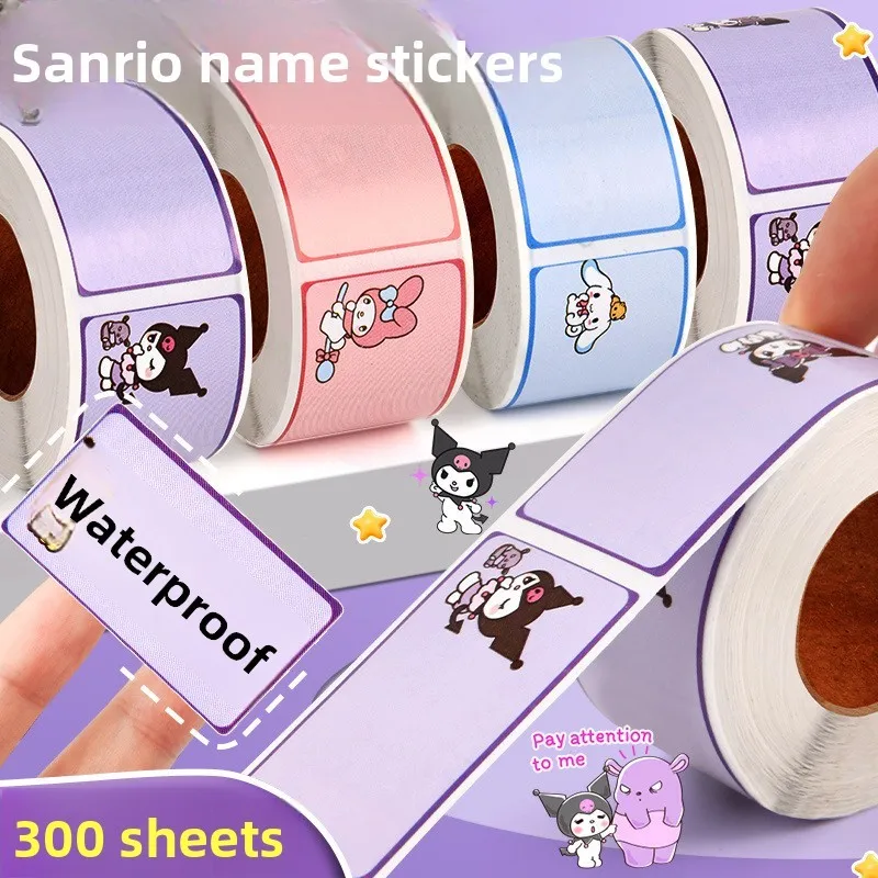 

Рулонные этикетки Sanrio Kuromi, наклейки с именем ученика начальной школы, милые рукописные наклейки с именем, наклейки с мультяшными журналами