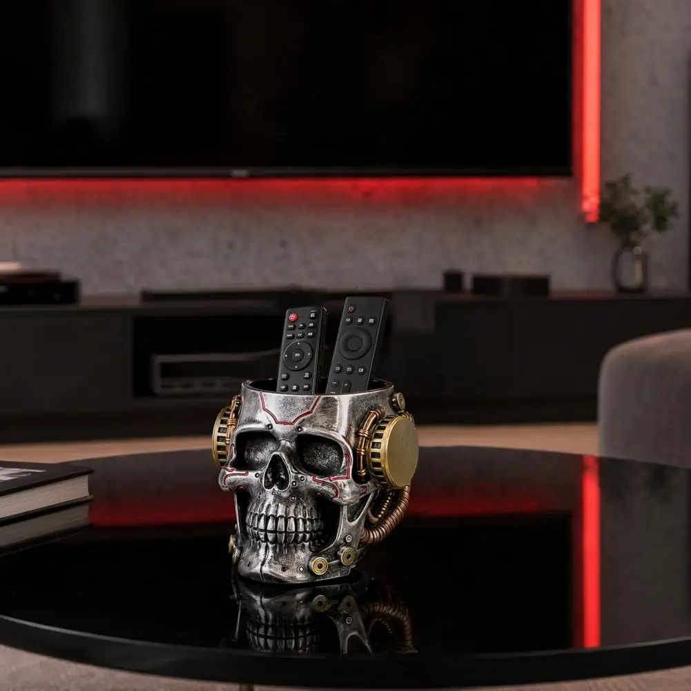 Skull Stationery Holder Skull Pen Holder Desk Organizer Spooky Resin Skull Makeup Brush Holder Multi-functional for Office