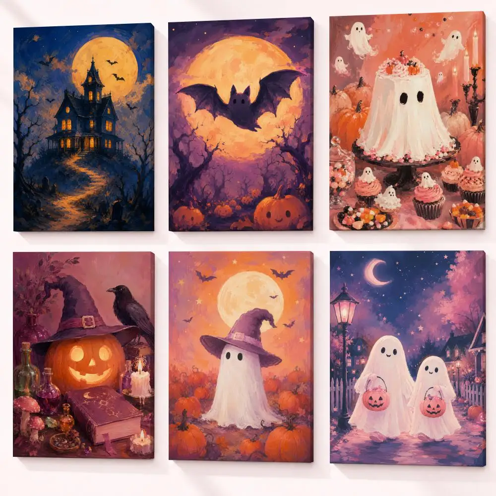 Cute Colorful Ghost Halloween Framed Wall Painting Framed Paintings for Home Decor Wall Art Room Decoration Murals