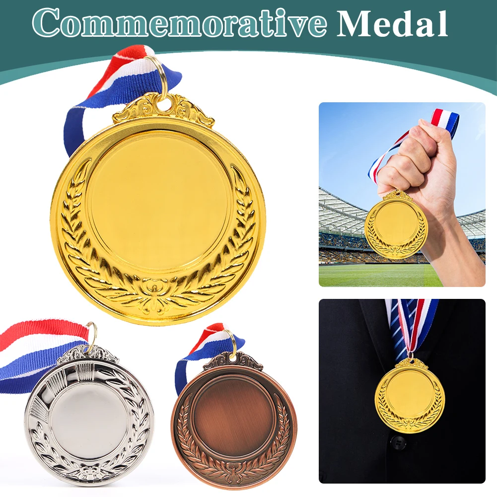

5.2cm Gold/Silver/Bronze Medal Sports Rewards with Neck Ribbon Class Rewards Metal Winner Medals for Marathon Ball Games