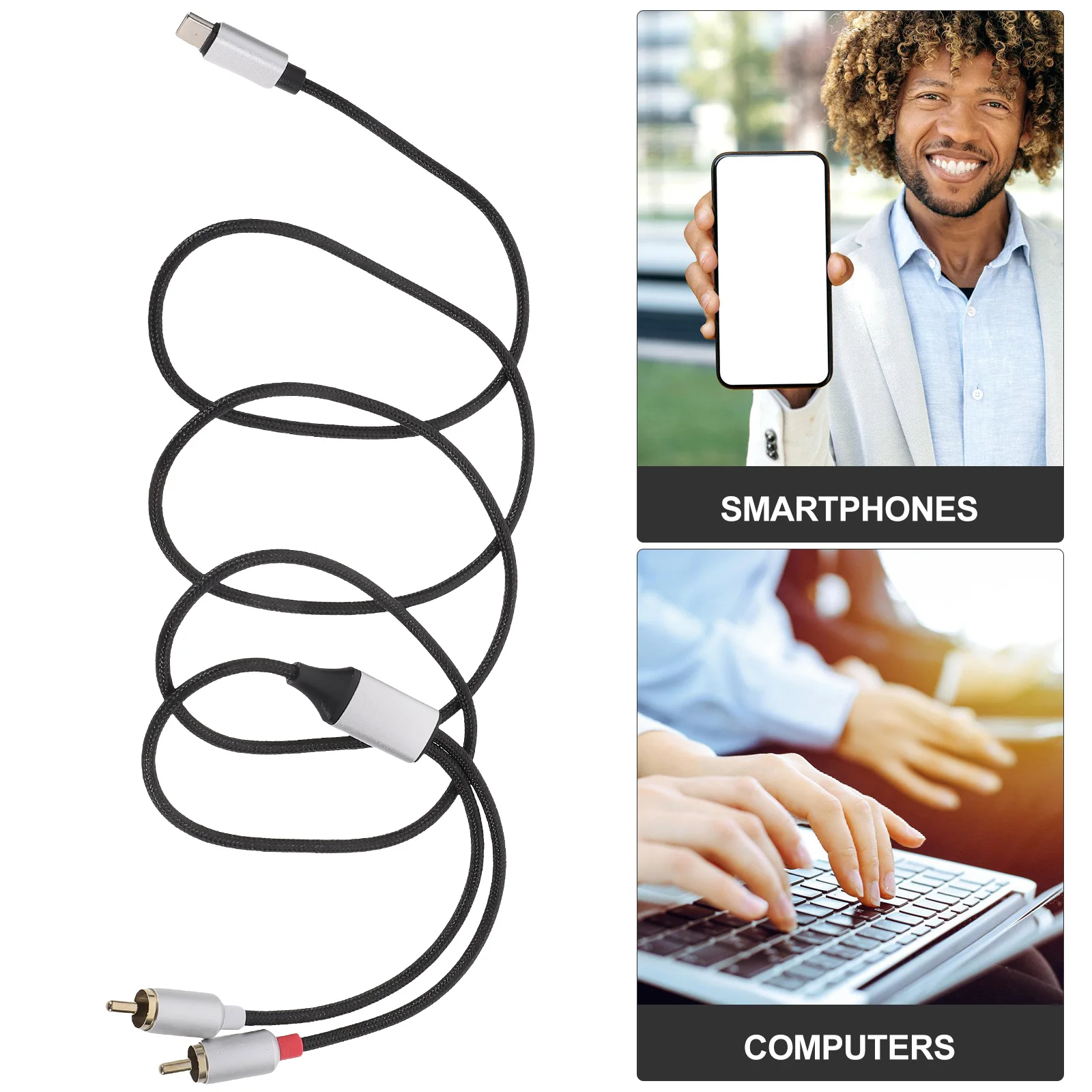 Kabel Audio Tipe C Ke 3.5Mm 1M Bahan Premium Tahan Lama Output Ganda Suara Jernih Plug Play Adaptor USB C RCA untuk Ponsel Pintar