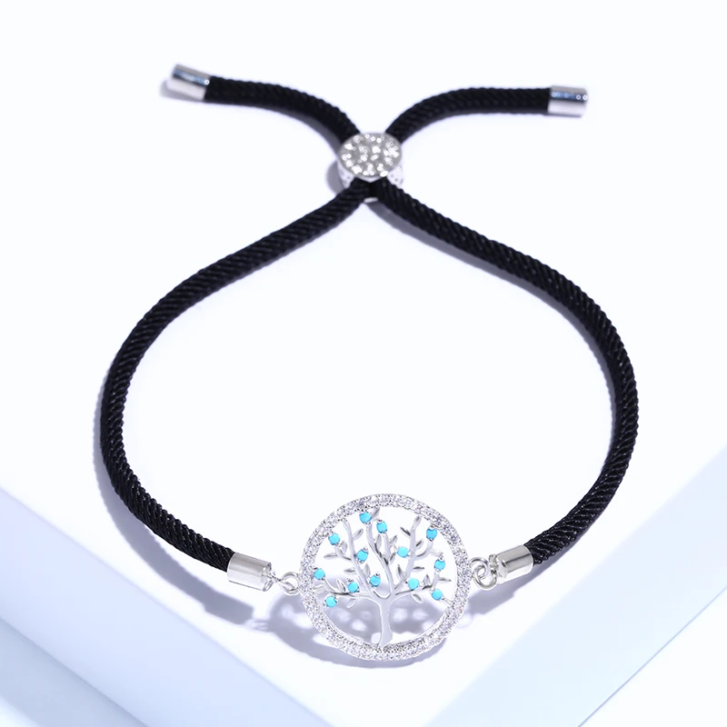 FLOLA Handmade Black String Tree of Life Bracelets for Women Adjustable Rope Bracelets Lucky Jewelry Braided gifts brta67