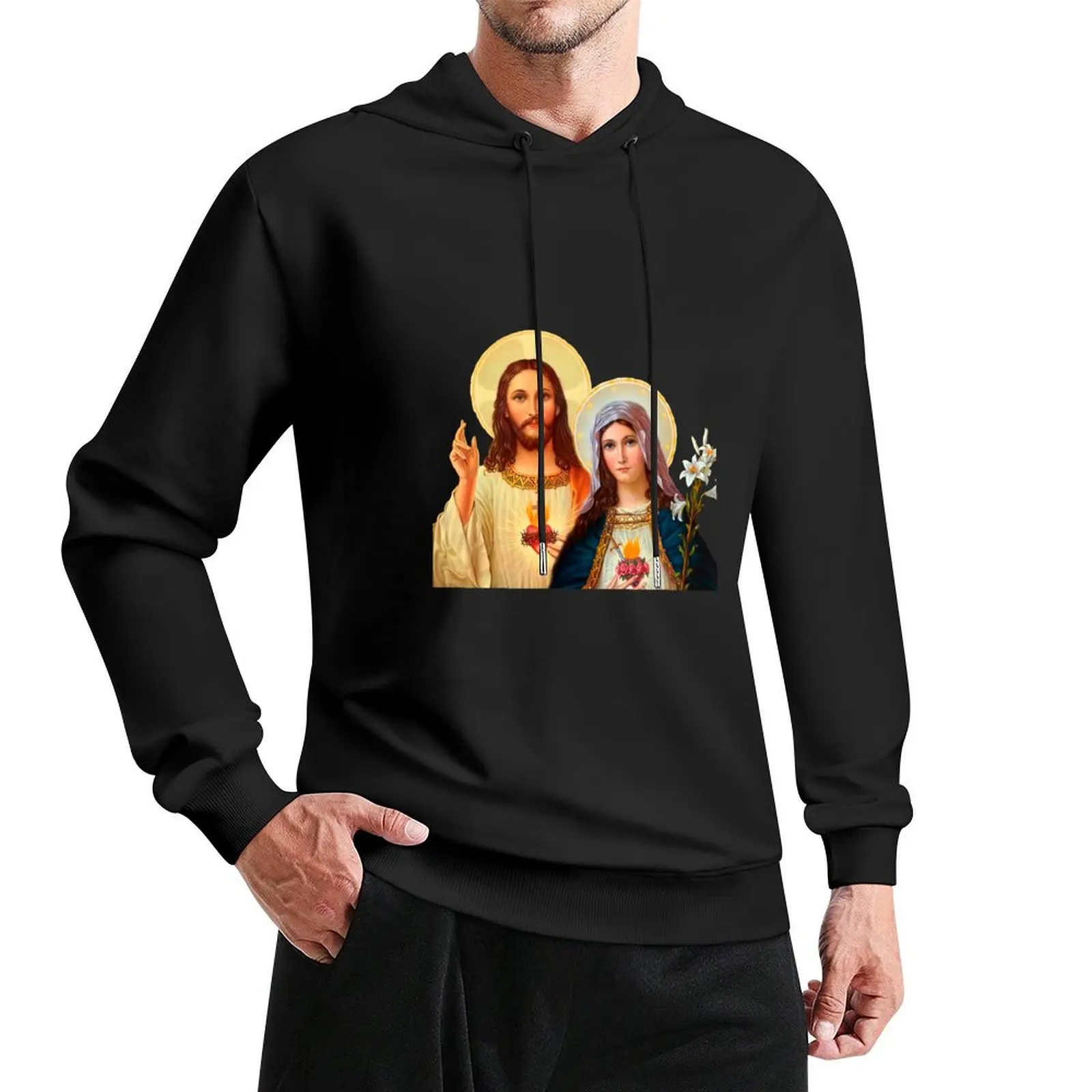 Twin Hearts - II (Jesus and Mary) transparent background Pullover Hoodie aesthetic clothing male clothes men's hoodie sweatshirt