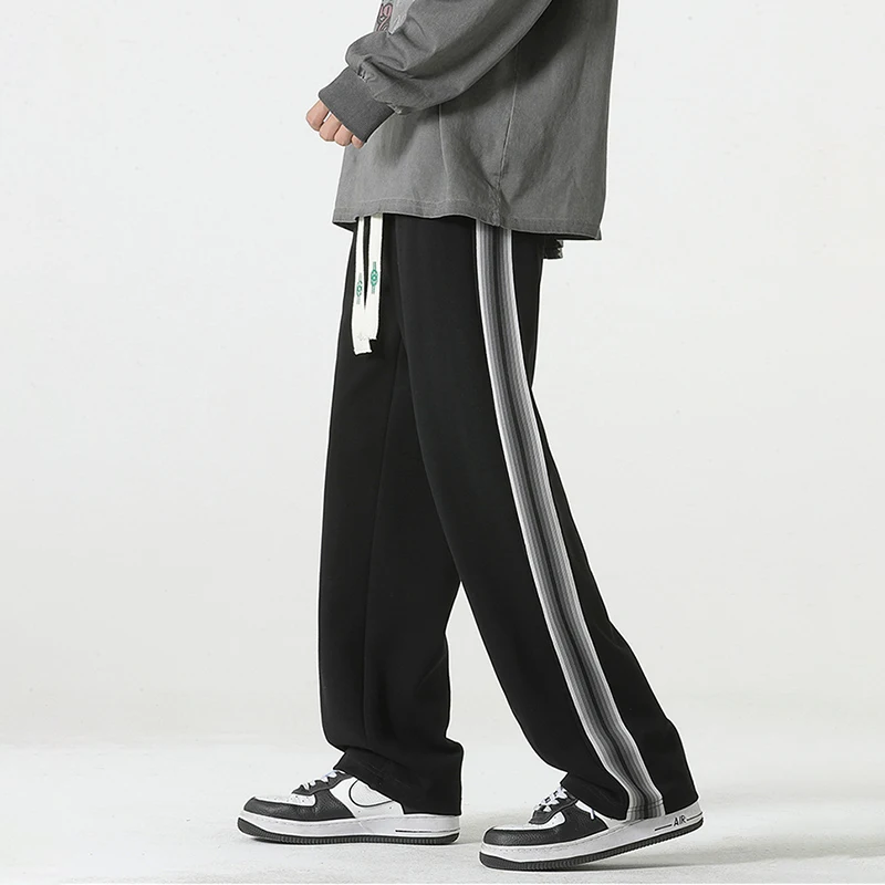 Spring Autumn Korean Striped Wide Leg Pants Man Harajuku Contrast Color Straight Pants Male Vintage All Match Man's Baggy Pants