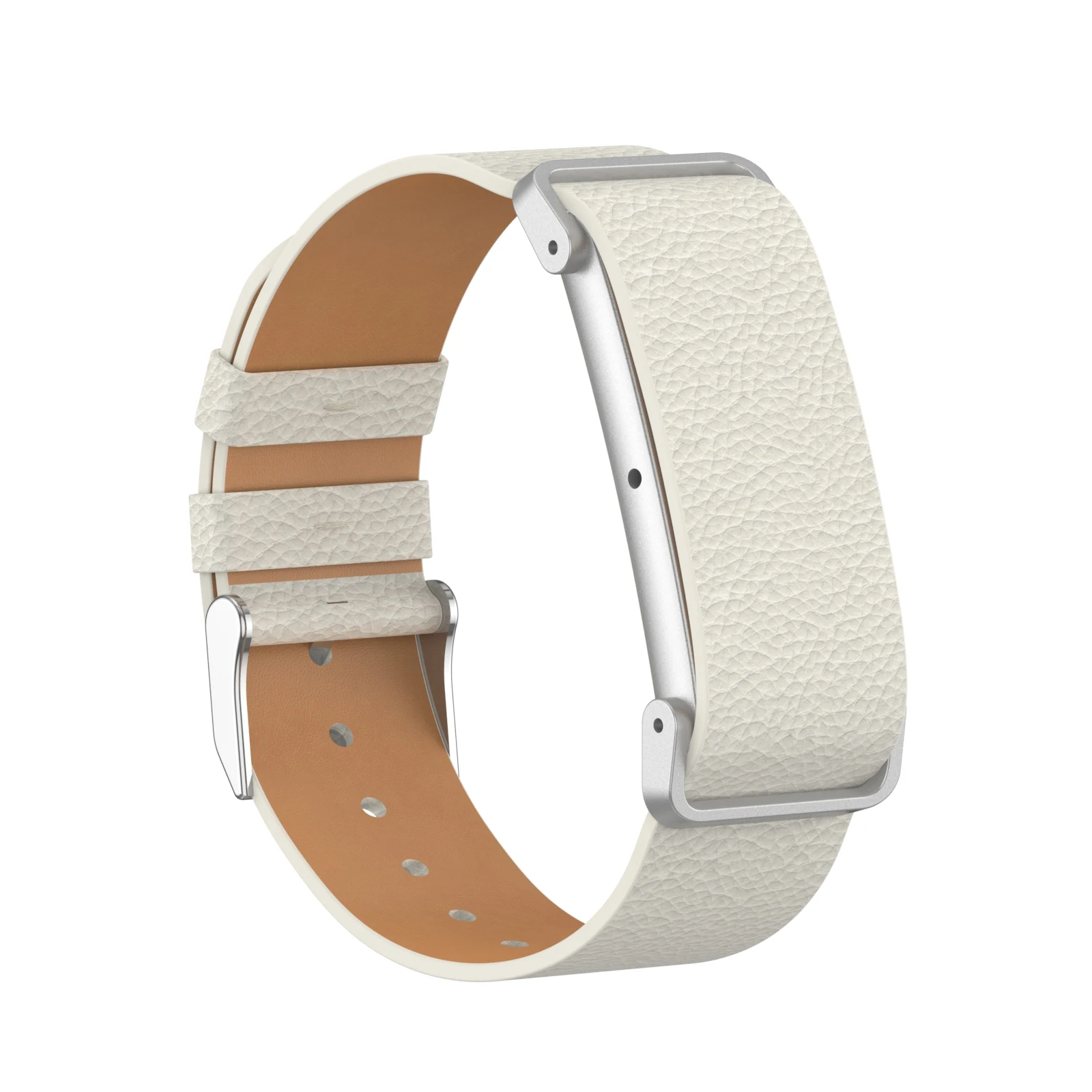 For Google Fitbit Air Watch Strap Litchi Texture PU Leather Band Replacement with Metal Watch Case - Beige
