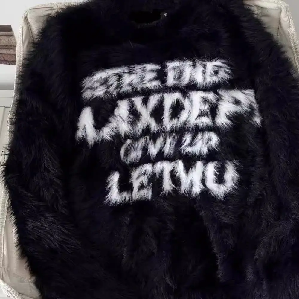 Свитер для пар, свободный женский вязаный пуловер из искусственного меха в американском стиле ретро с надписью, осень-зима, ощущение моины