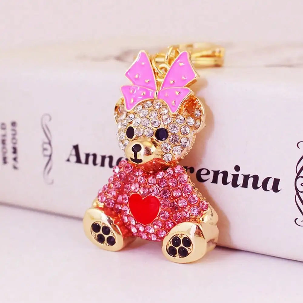 Strass-Schleifenbär Niedlicher Tier-Schlüsselanhänger Anhänger Schlüsselkette Gratis Freundin Taschenanhänger Accessoires – Detail 1