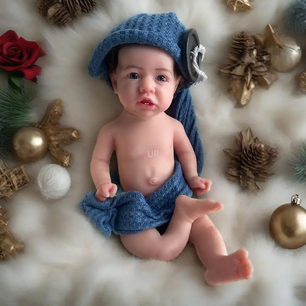 

13-дюймовая водонепроницаемая силиконовая кукла Reborn для маленьких девочек с имплантированными волосами, мягкая реалистичная 3D-кукла ручной работы для детей, подарок на день рождения, игрушка