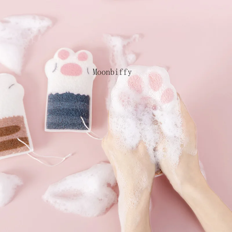 Bath Sponge Elastic Cute Cat Paw Bathing Sponge Adult Body Scrub Bath Sponge Exfoliating Gloves Esponja Gant Visage Eraser Gant