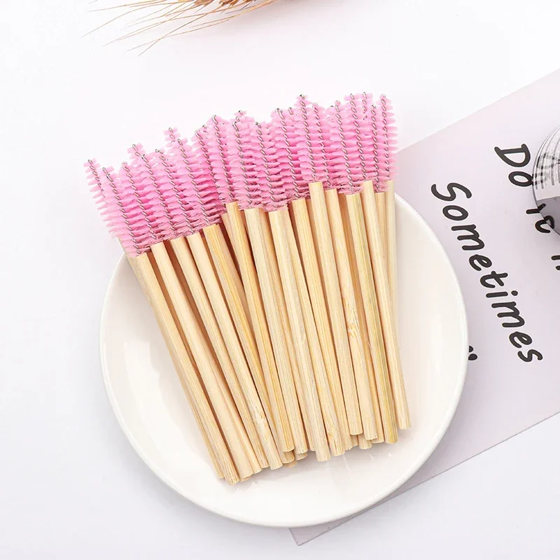 Brosse à cils avec manche en bambou, applicateur de mascara, pinceaux de maquillage, outil d'extension de cils, 50 pièces, 100 pièces