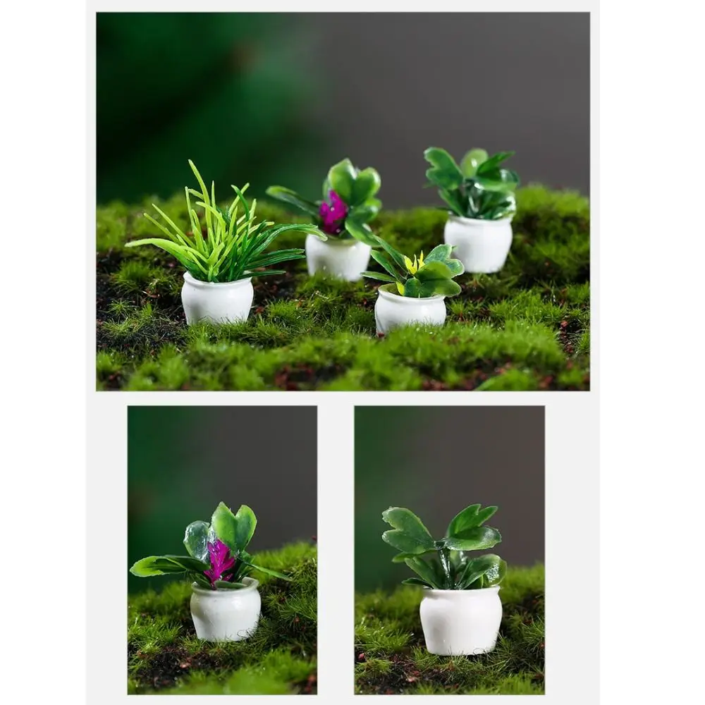 Simulation Plants Mini Tree Potted Mini Plastics Simulation Potted Plants 1:12 Dollhouse Resin Dollhouse Green Plant