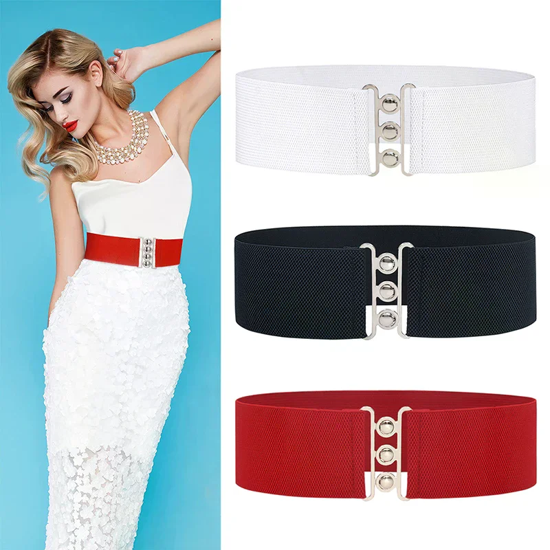Wide Elastic Belt Stretchy Belt Wide Waist Vintage Stretch Cinch with Buckle Belts Waistband for Women 5cm